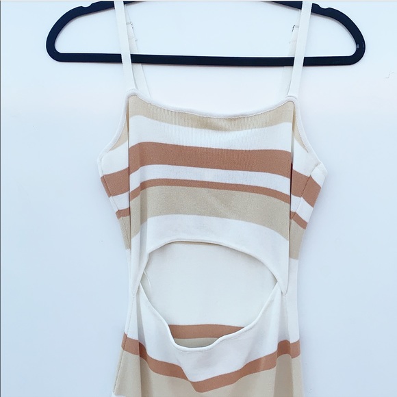 Bohme Striped Cutout Knit Midi Dress Sleeveless Spaghetti Straps Square Neck New - Picture 3 of 5